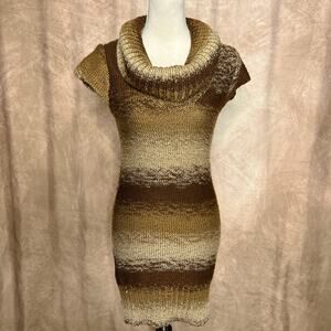 Vintage Y2K Lipstick Knit Cowl Neck Sweater Dress Brown Striped Indie Sleaze